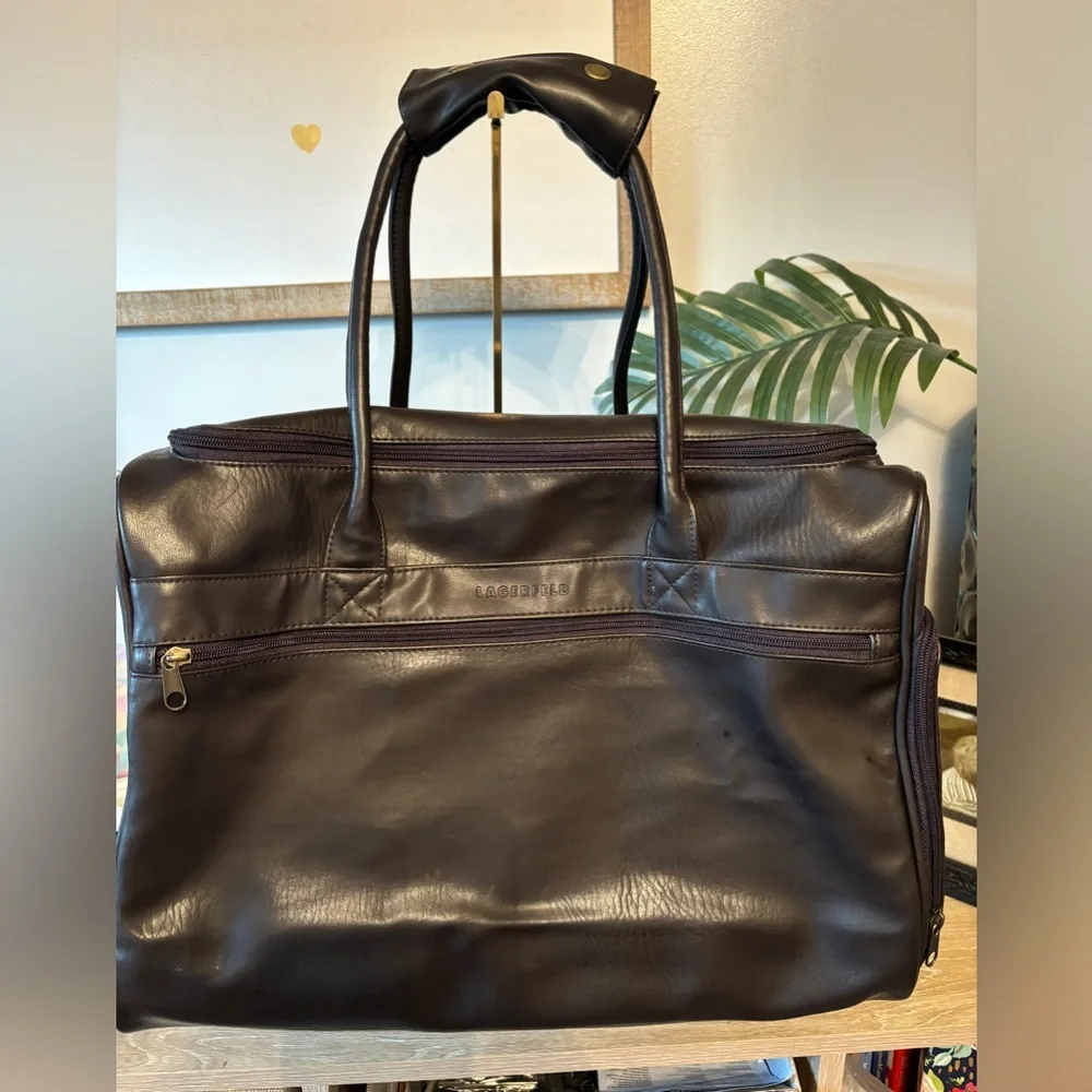 🍀Lagerfeld Duffle Bag PVC Faux Leather Brown